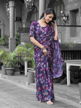 Printed Georgette Readymade Saree With Stitched Blouse